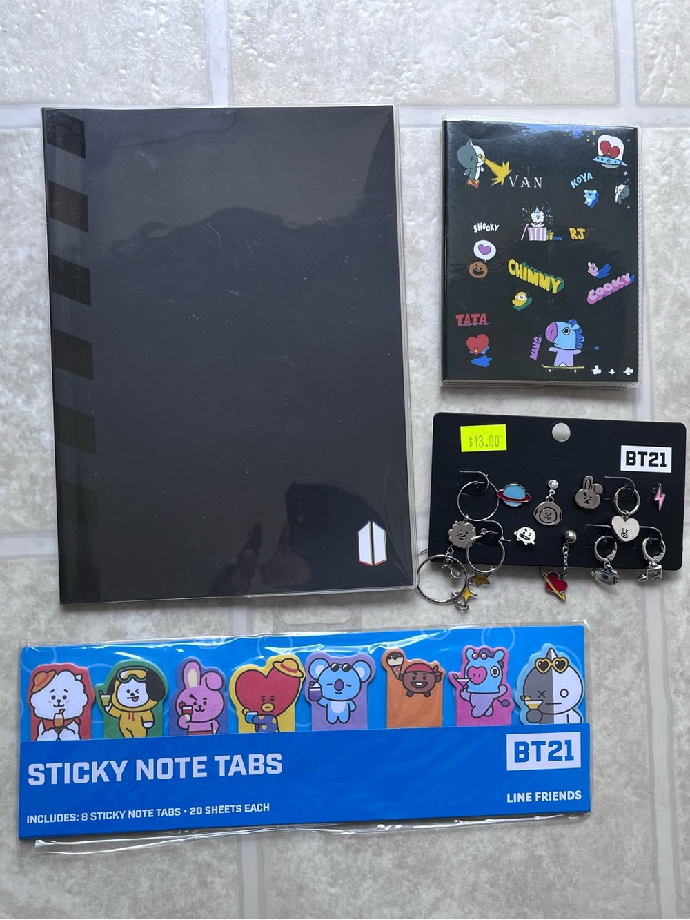 BTS BT21 Notebooks and Pierced Earrings